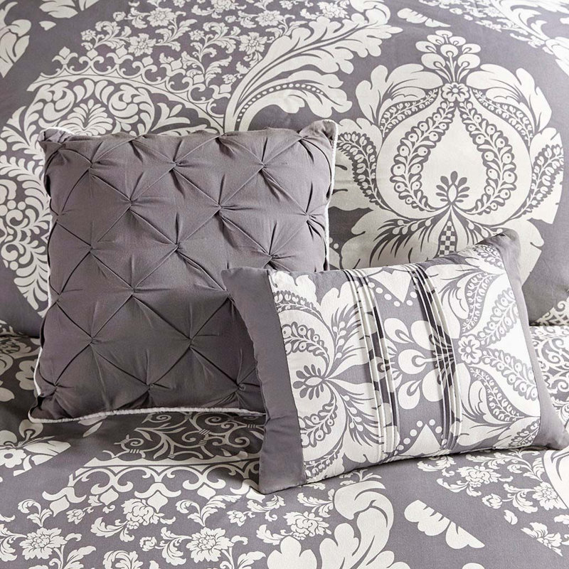 Ensemble d'édredon en coton 7 pièces, Édredon très grand + 2 taies décoratives très , Gris
