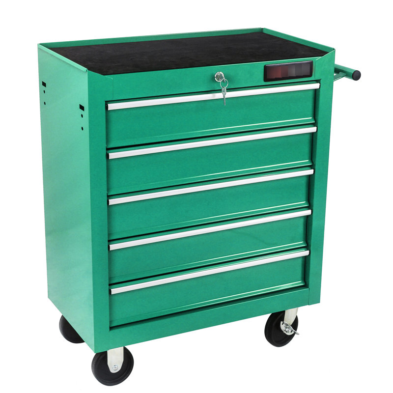 Coffre à outils de garage avec 5 tiroirs, dispositif de verrouillage et 4 roulettes - 5 verrous de boîte à outils et mobile