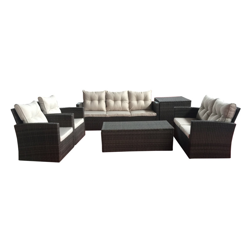Gittens 7 - Person Patio Conversation Sets with Cushions, Brown/Beige