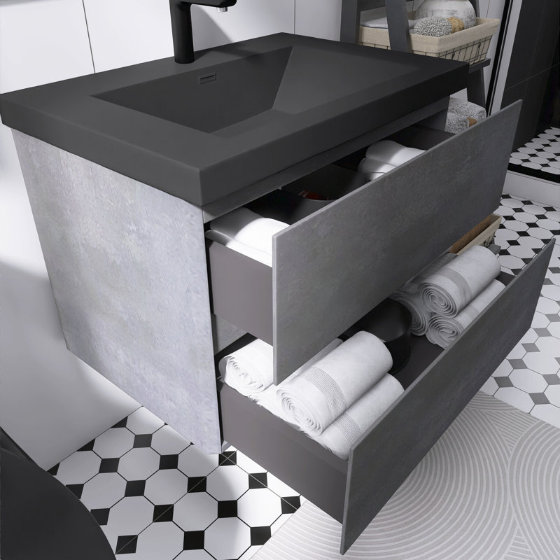 Meuble-lavabo mural de 30 pouces avec comptoir en quartz noir