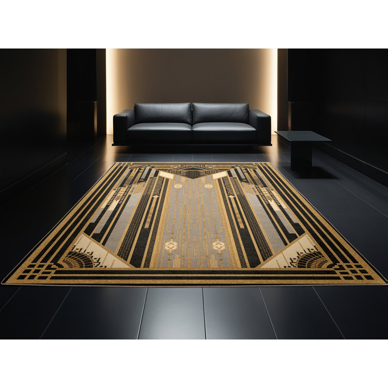Machine Washable Ritner New Years Modern & Contemporary Abstract Rug in Brown – Beige Binding, 5x7