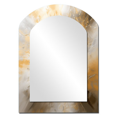 Gold and Silver Chromatic Essence I - Abstract Arch Unique Mirror, Gold Asymmetrical Large Wall Mirror, Printed Metal Art