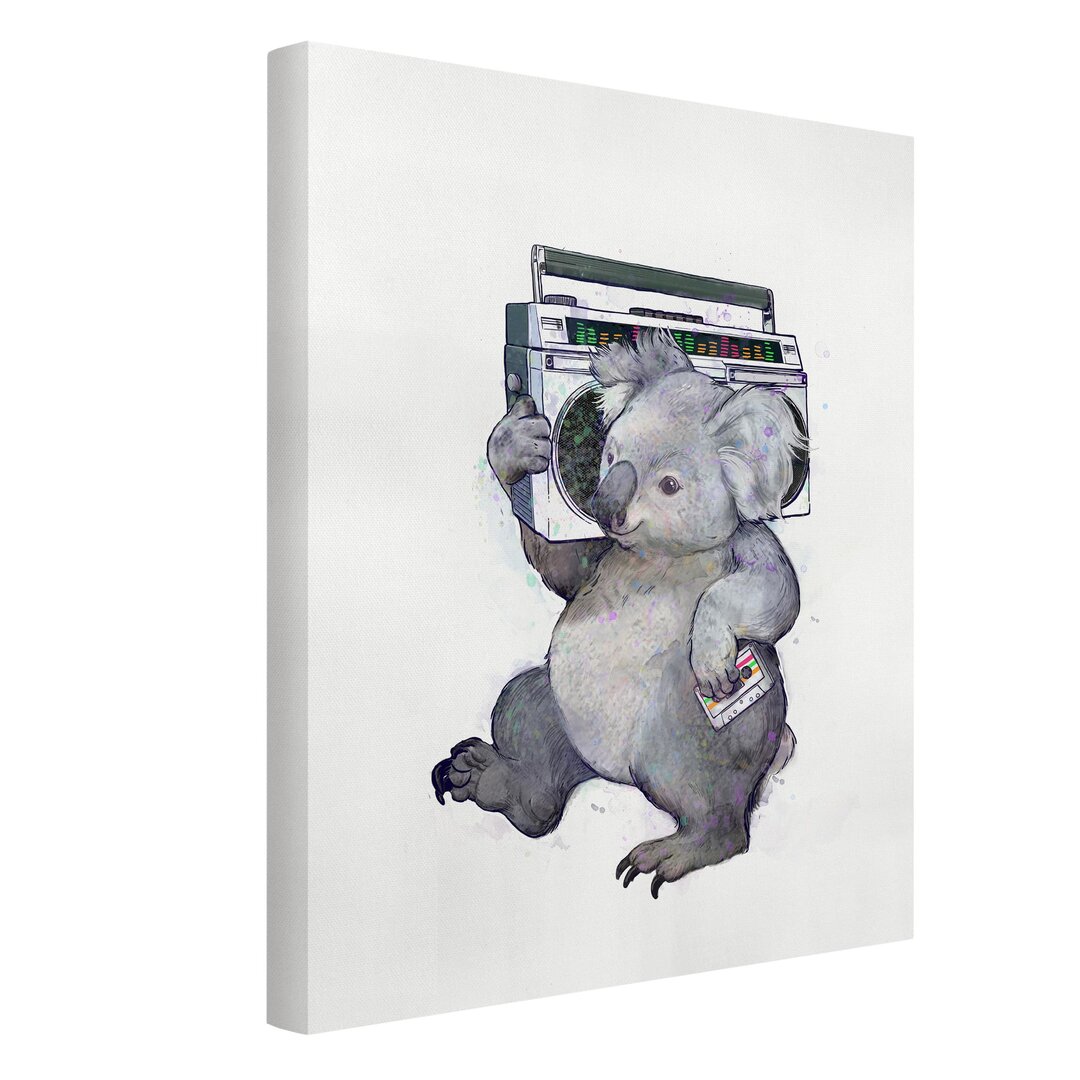 Leinwandbild Illustration Koala mit Radio Malerei