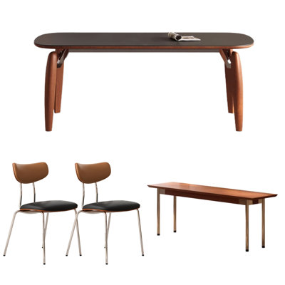 Delicate Retro Rock Slab Boxwood Dining Table Set