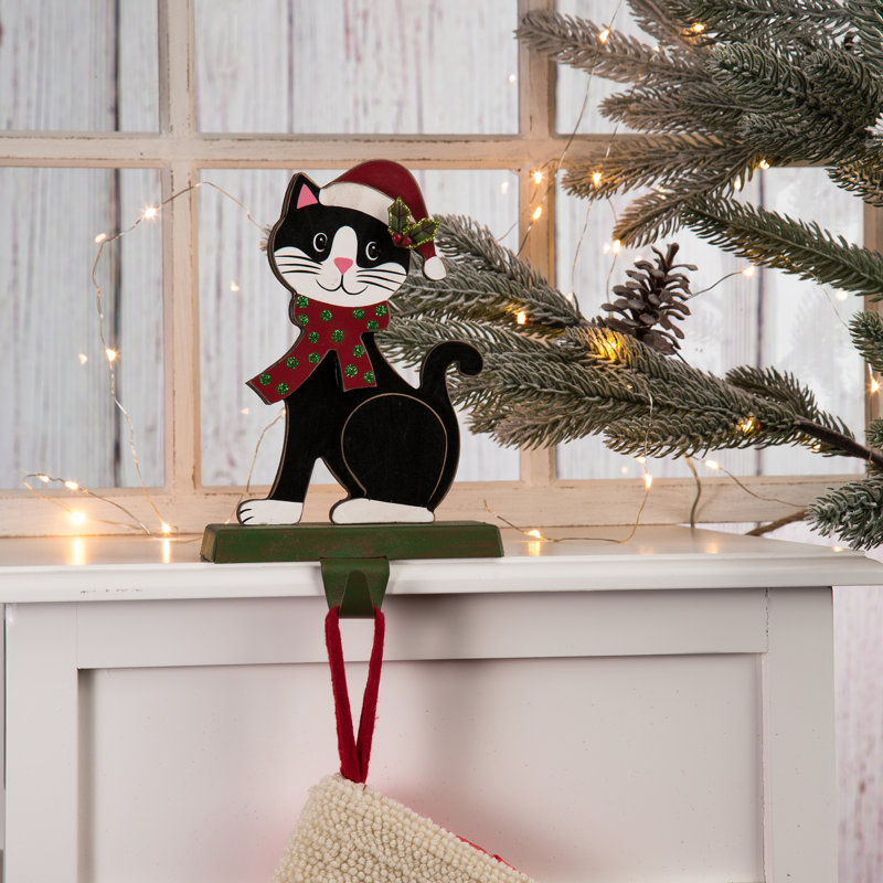 7.76"H Wooden/Metal Cat Stocking Holder