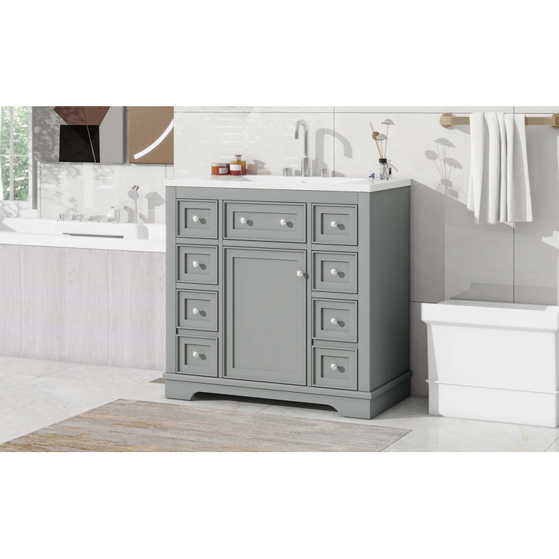Ensemble de meuble-lavabo 36 po avec lavabo, 1 armoire et 6 tiroirs, Gris