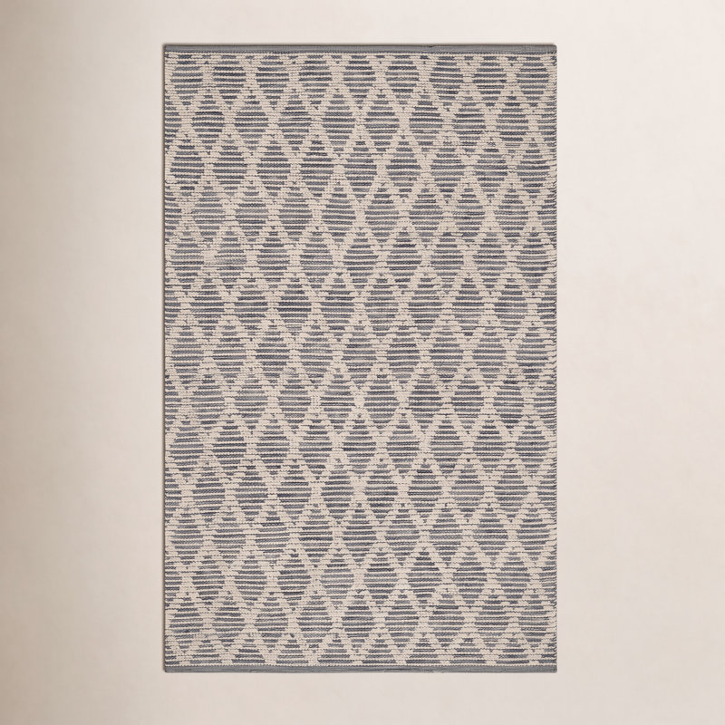 Textured Diamond Blue/Ivory Handwoven Cotton Rug, Rectangle 6' x 9'