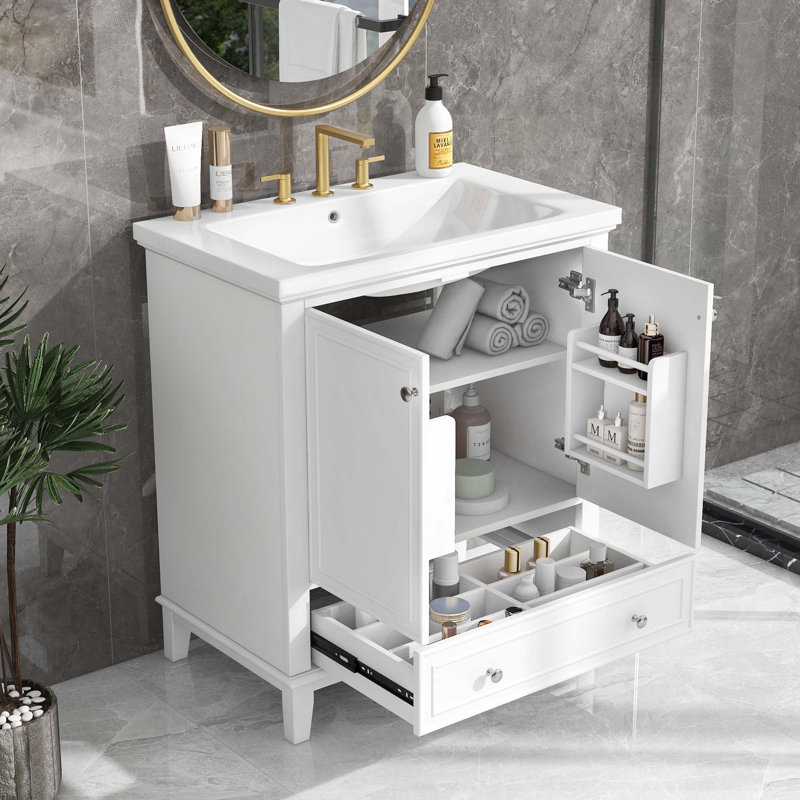 Meuble-lavabo multifonctionnel avec portes et tiroir 30 po, Blanc