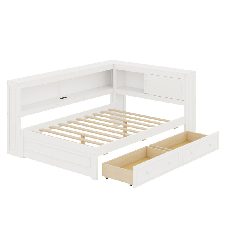 Lit de jour avec tablettes de rangement, Blanc