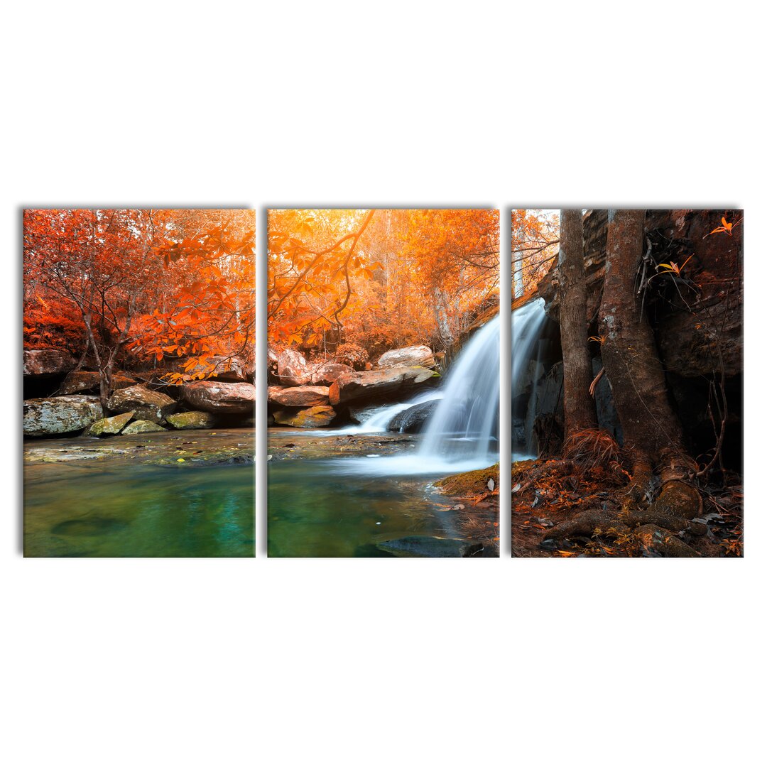 3-tlg. Leinwandbilder-Set Wasserfall im Wald