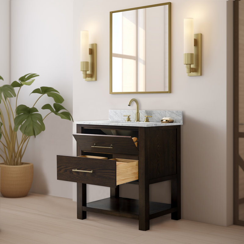 Ensemble de meuble-lavabo simple 30 po Keri, Chêne brun / laiton antique