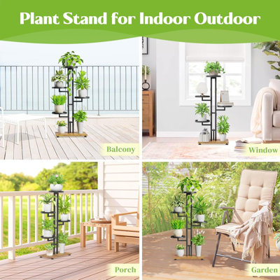 Support pour plante à 5 niveaux en métal pour une utilisation intérieure et extérieure, tablette de coin peu encombrante pour pots de fleurs multiples, design robuste et moderne pour patio, salon, jardin et balcon