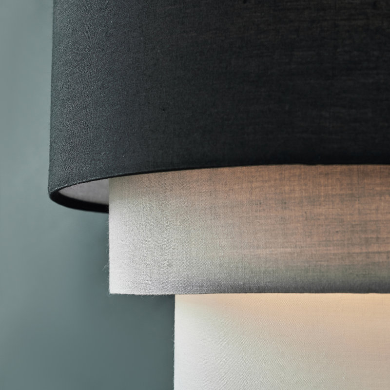 2 x Round Modern 3 Tier Fabric Ceiling Pendant Light Shade - Complete with a 10w LED Bulb Cotton, 40 cm H x 25 cm W x 25 cm D