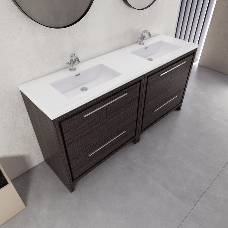 Ensemble de meuble-lavabo double 72 po Eden, Gris foncé