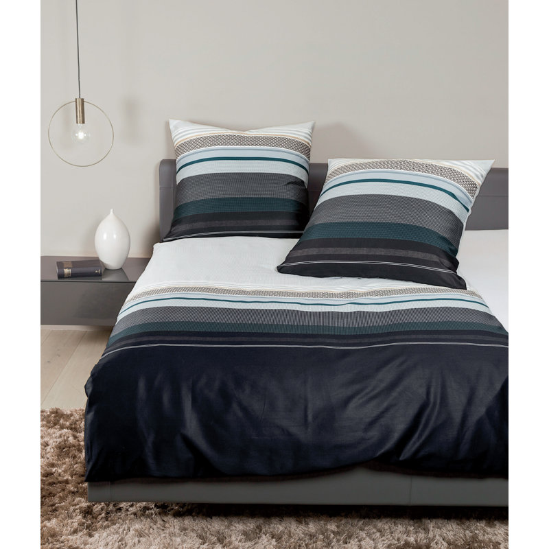 Striped Duvet Cover Set with Pillowcases, Anthracite/White, Single - 1 Pillowcase (80 x 80 cm)