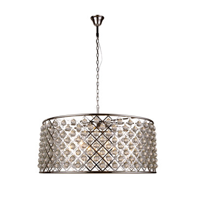 Lustre cylindrique unique à 10 lumières avec détails en cristal Swinney