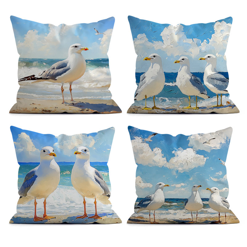4 Pcs Seabird Pattern Decorative Pillow Covers