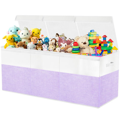 Xl Toy Box With Lid Collapsible Purple White  Storage Organizer
