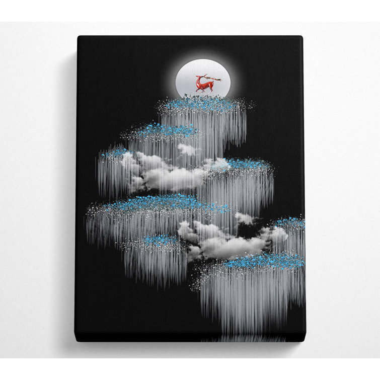 Black Sky, Red Reindeer - No Frame Print on Canvas