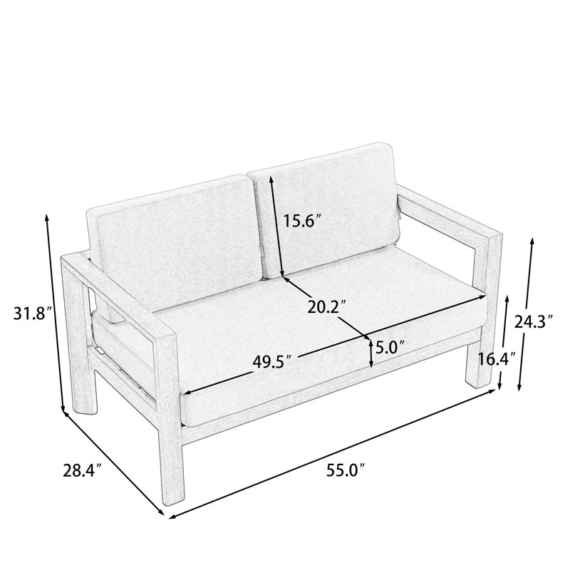 Canapé d'extérieur en bois massif pour patio, Beige