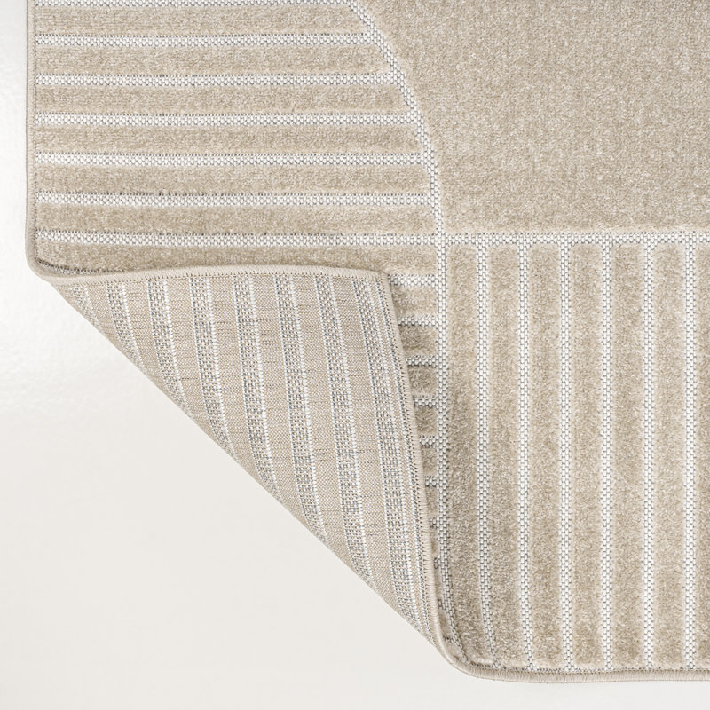 Aleysia High-Low Geometric Arch Scandi Striped Beige/Cream Indoor/Outdoor Rug, Rectangle 5'3" x 7'7"