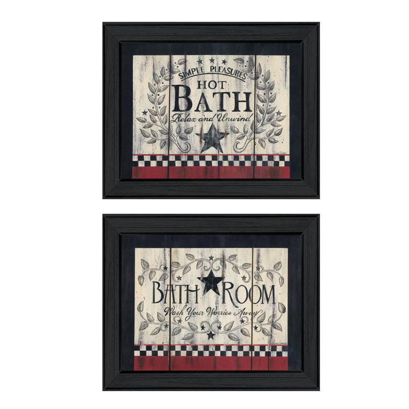 «Hot Bath», ensemble de 2 décorations murales encadrées pour le salon et la maison par Linda Spivey, Cadre noir