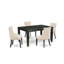 L'ensemble de table de cuisine 5 pièces pour 4 personnes comprend une table de salle à manger rectangulaire avec feuille papillon et 4 chaises Parson en tissu de lin beige clair, noir-1860011491-1860011492-1798099600