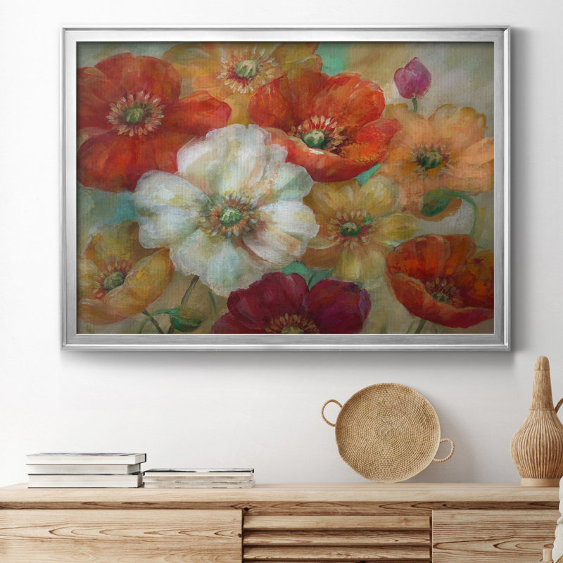 Poppycentric - Peinture sur toile encadrée, Argent, H 18,5 po x l 24,5 po x P 1,5 po