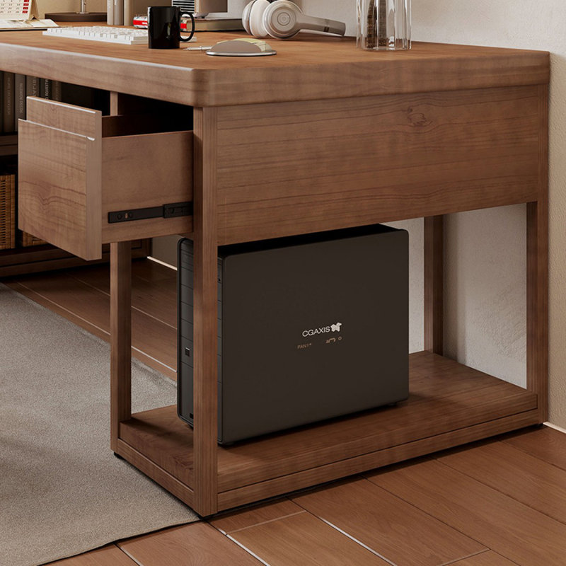 Bureau de direction rectangulaire brun en bois massif avec 1 tiroir, H 29,53 po x l 62,99 po x P 27,56 po