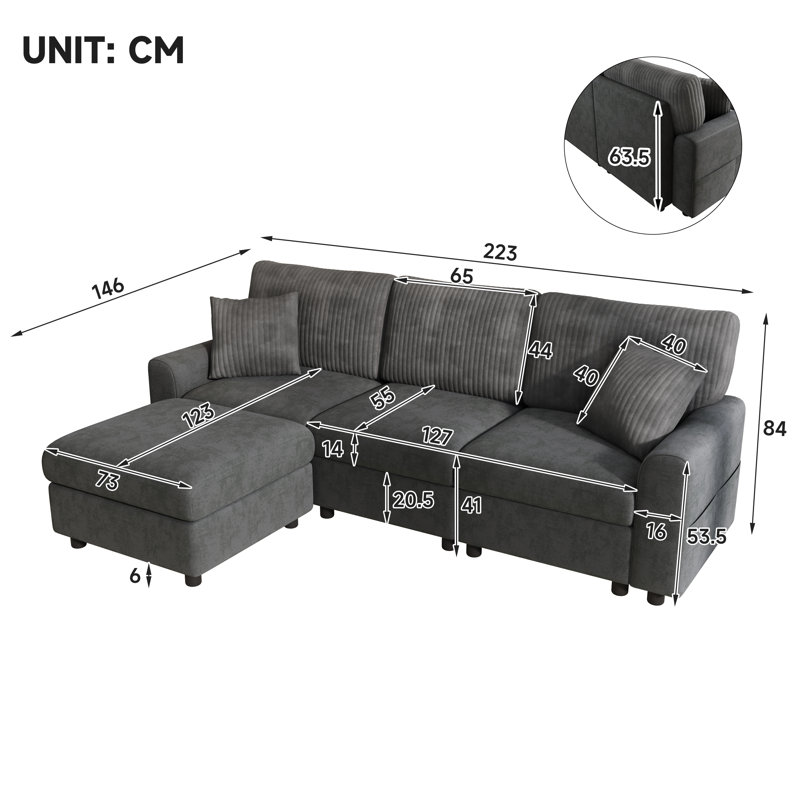 3 Seater Chenille Sofa, Gray
