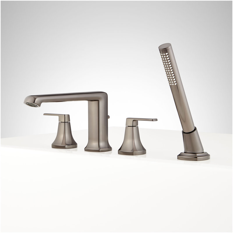 Sefina 4-Hole Roman Tub Faucet and Hand Shower with Rough-In Valve - Gunmetal, Gunmetal