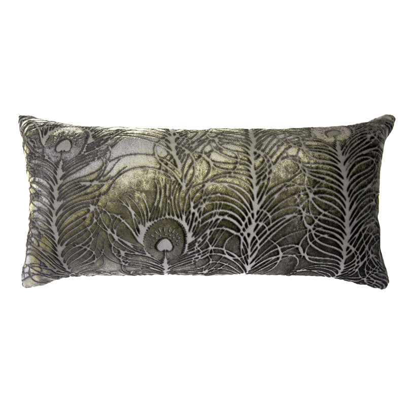 Peacock Feather Velvet Rectangle Pillow Cover & Insert, Oregano