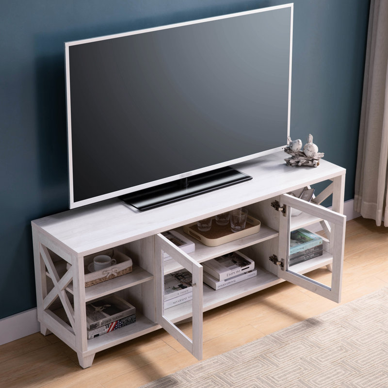 Meuble télé 60 po avec armoire transparente et 4 tablettes pouvant accueillir jusqu'à 69 po