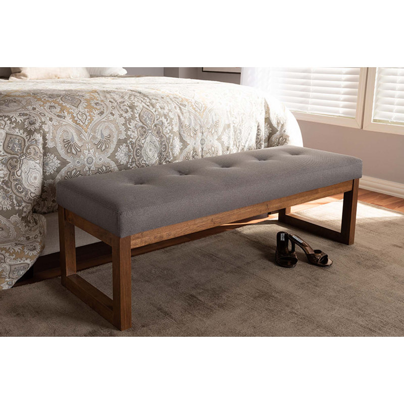 Banc rembourré en bois brun noyer Veronica, gris