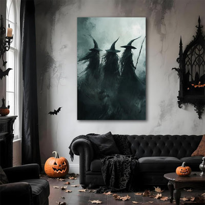 «Gothic Witchs Horror», art mural d'Halloween, trois sorcières dans une forêt maussade, décoration murale, automne, sorcières effrayantes, impression sur toile pour galerie, chambre à coucher, encadré 16 po x 24 po