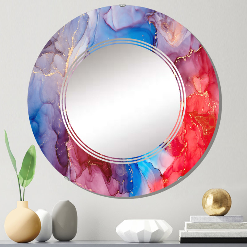 Miroir mural moderne bleu et violet, 24 po x 24 po