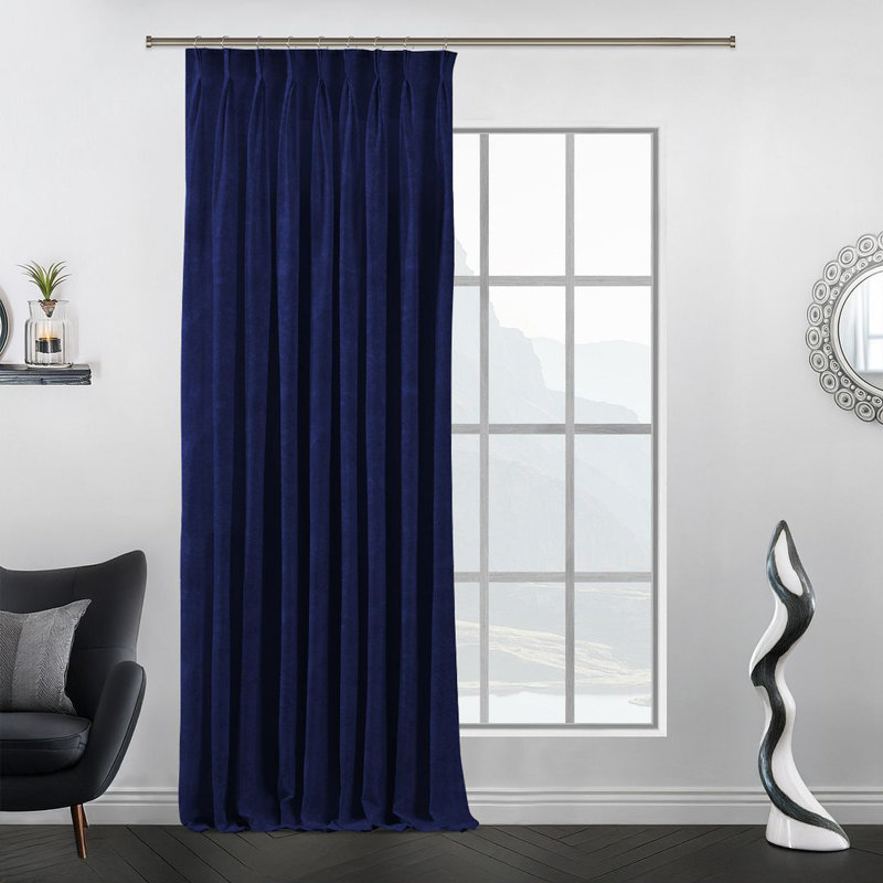 Luxury Pinch Pleat Curtain Panel - Single Drapery for Elegant Window Decor, 130cm Width x 200cm Drop, Prussian