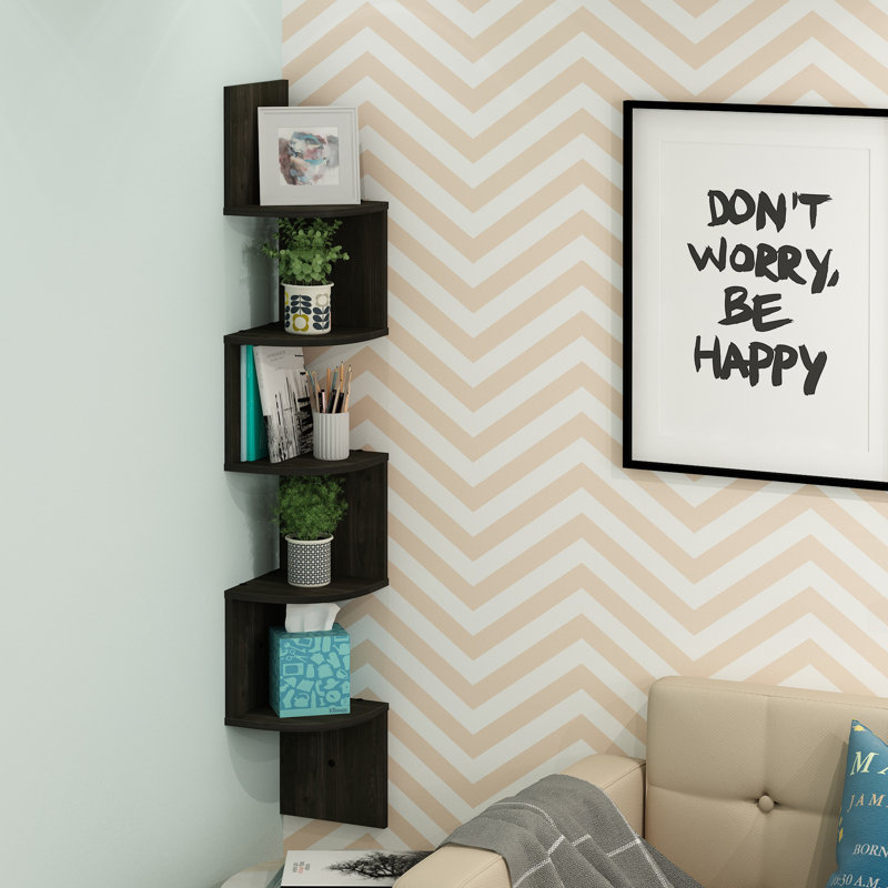 Traeshon Wrought Studio Gionnie 5-Tier Wall Mount Floating Radial Corner Shelf, Espresso