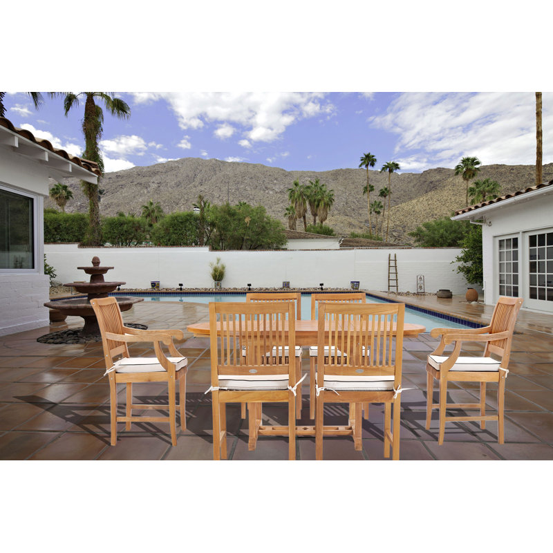 Outdoor 7 - Piece Teak Dining Set with Cushions