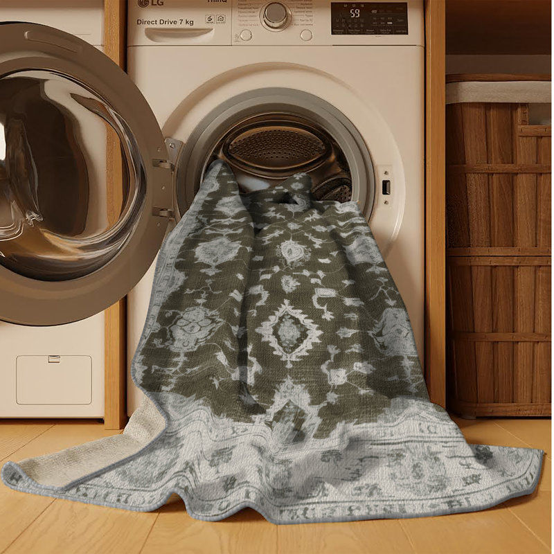 Tapis gris lavable à la machine, Carré 6 pi