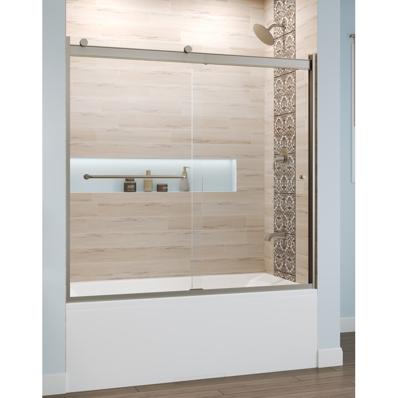 Rotolo 60" W x 57" H Semi-Frameless Tub Door, Brushed Nickel, AquaGlideXP Clear