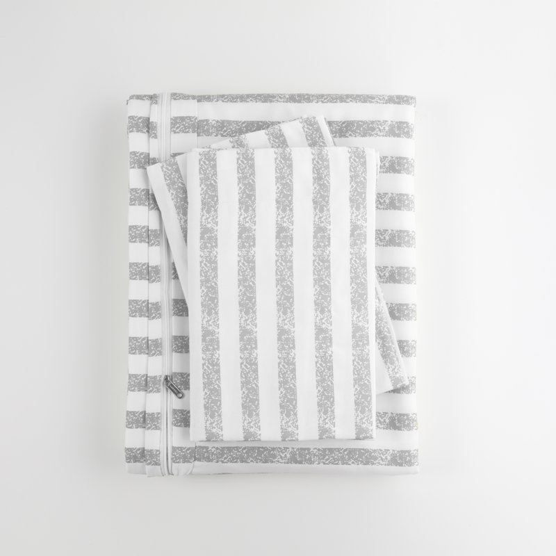 3 Piece Rugged Stripe Pattern Duvet Cover Set, Light Gray, Queen