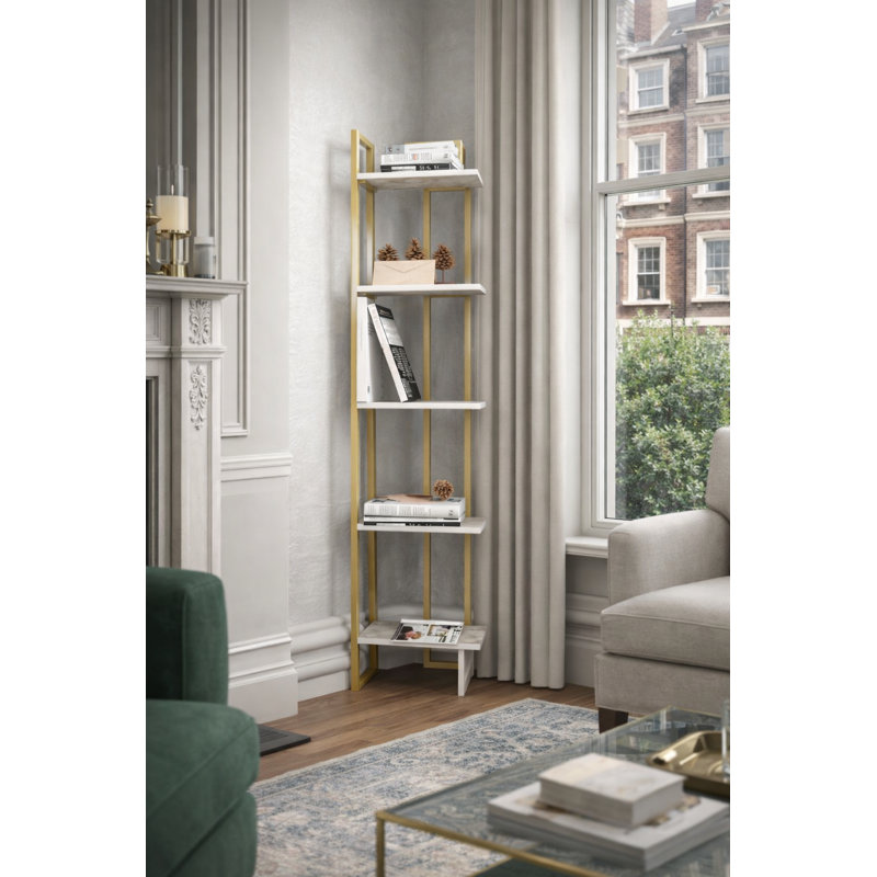 Neymar 180cm H x 45.2cm W Bookcase, Gold/Grey