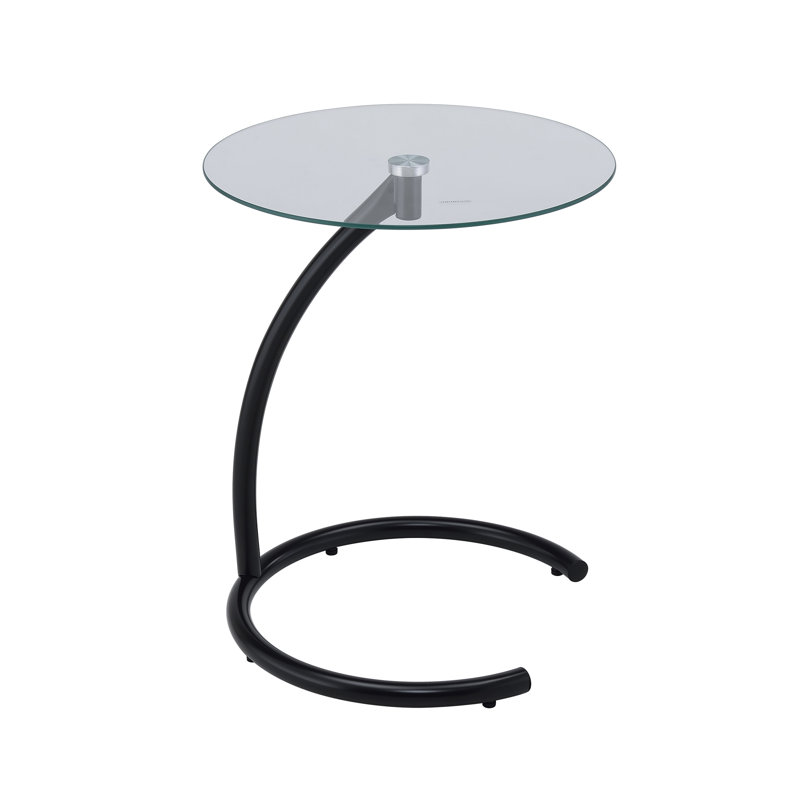 Modern Round End Table / C Table with Tempered Glass Top – Metal Frame Accent Side Table for Living Room, Bedroom, Office, Sofa