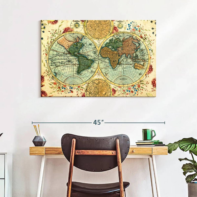 Hémisphères du monde rétro, H 26 po x l 39 po