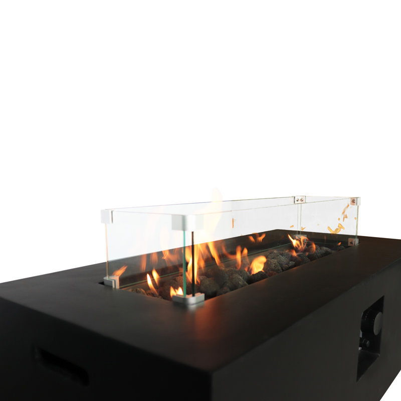 Abigale Rectangle Fiber Reinforced Concrete Propane Fire Pit Table, Charcoal, 15" H x 56" W x 24" D