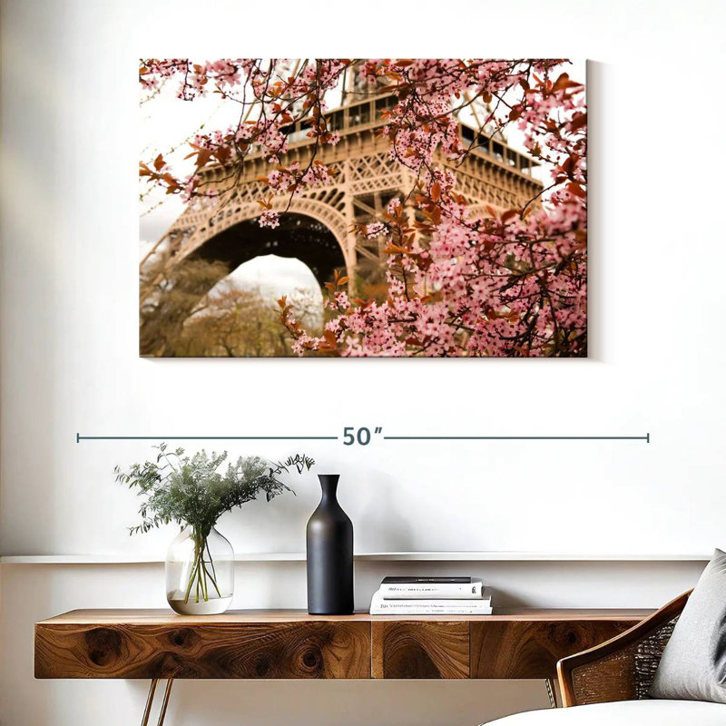 Fleurs de cerisier Ravi Tour Eiffel, H 26 po x l 39 po