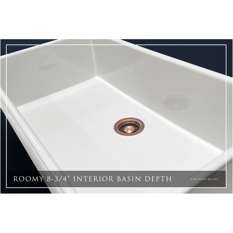 Luxury 36-Inch Solid Fireclay Farmhouse Sink, Flat Front, Antique Copper Accessories