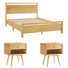 Bilal 3-Pieces Mid-Century Modern Bedroom Set, Includes Queen Soild Wood Bed & 2 Nightstands, Natural