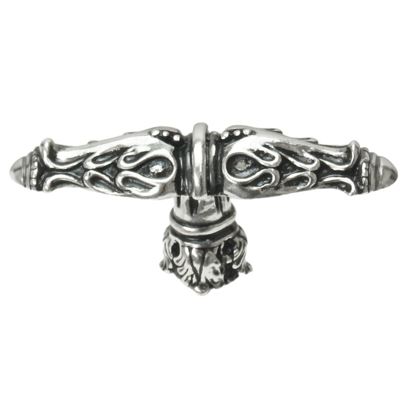 Acanthus leaves large knob Romanesque style with column base in Satin, Silver
